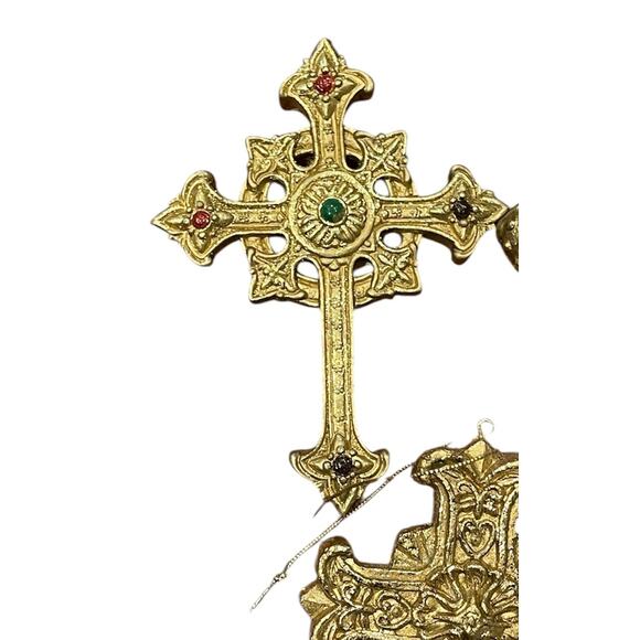 Set of 5 gold tone cross ornaments - Picture 3 of 10